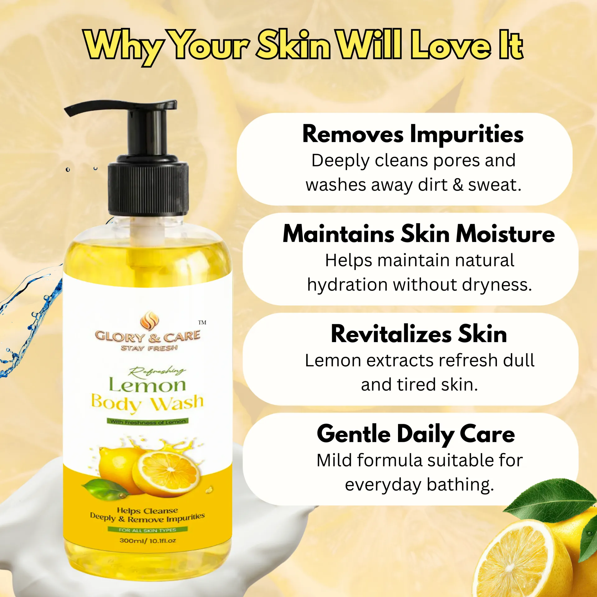 Glory & Care Vitamin C Face Wash + Lemon Body Wash Combo (Buy 2 Get 1 Free – Includes Free Body Mist) - Image 2